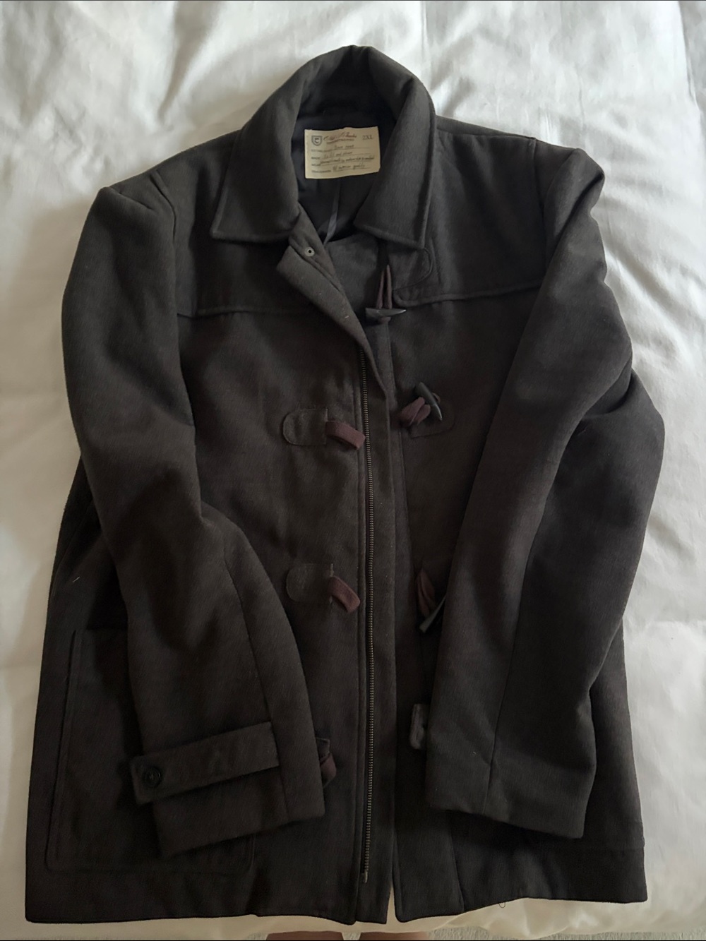 Dark Grey Toggle Coat with Stand Collar